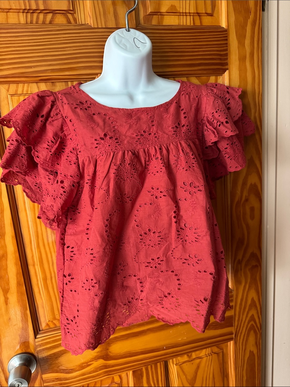 Women’s Eyelet Ruffle Sleeve Blouse - Deep Rose